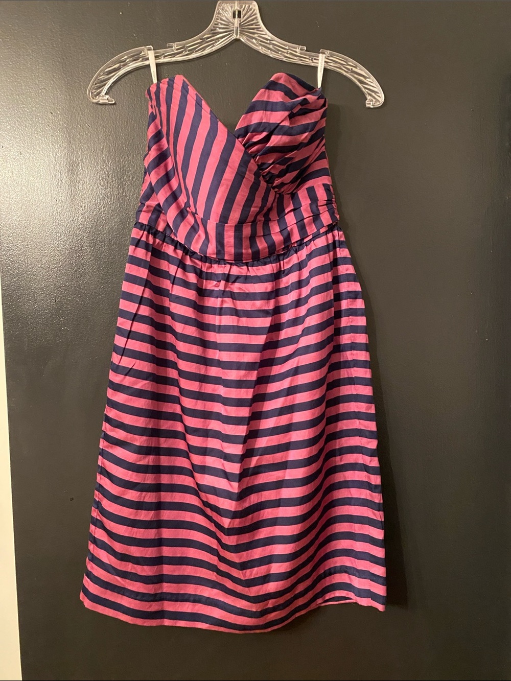Corey Lynn Calter Pink and Navy Striped Strapless Dress